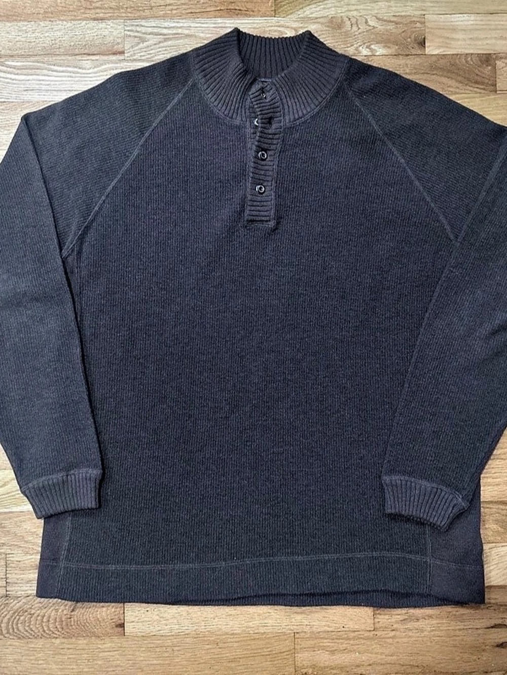 Vintage Tommy Bahama Men’s XL Dark Brown Mock Neck Henley Sweater 100% Cotton
